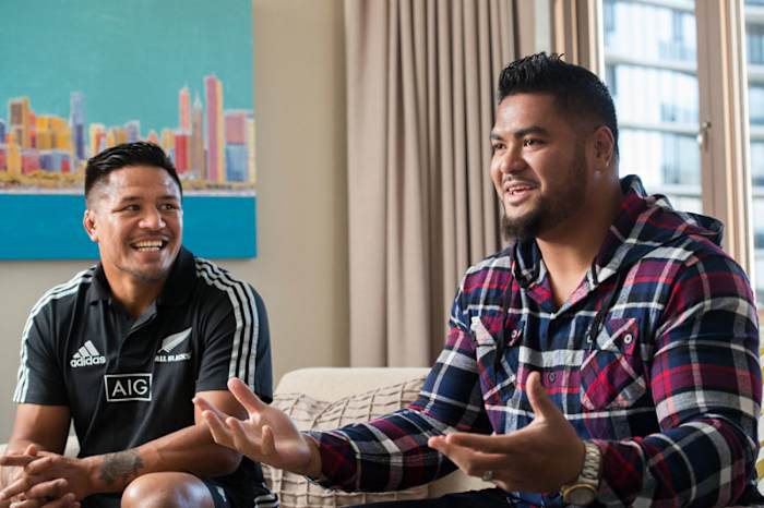 Keven Mealamu (left) and Stephen Paea in Chicago last week. (Megan Bearder for The MMQB)